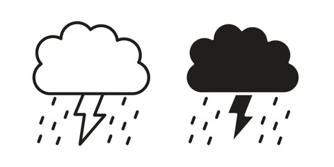 Thunderstorm icons Vector hand drawn illustration in doodle style. Simple sketch isolated.