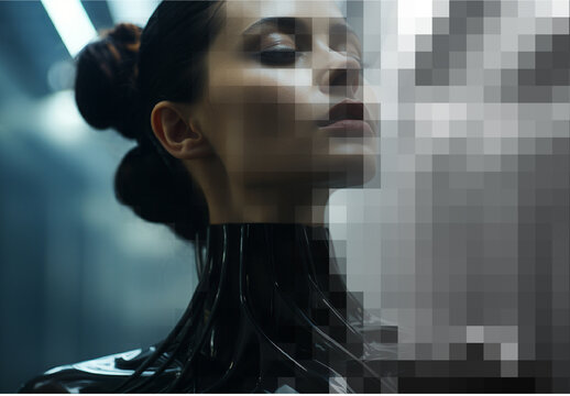 Black And Gray Pixel Mosaic Photo Effect