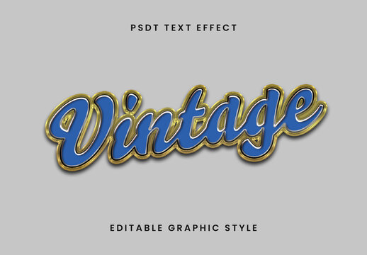 Blue And Gold Vintage Enamel Pin Text Effect Script Retro Shiny Outline Font