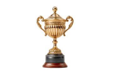 Golden Trophy with Ornate Handles and Detailed Base