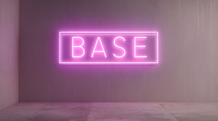 Illuminated BASE neon sign, adding a vibrant touch to the room's interior