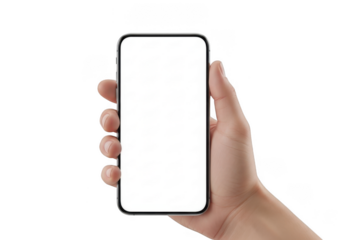 Smartphone held in hand isolated on transparent background