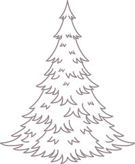 Christmas pine tree vector illustration with drawing outline. Hand drawn botanical fir tree.