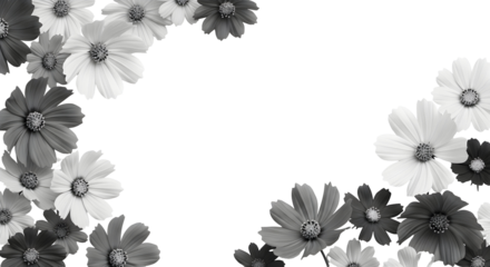 Elegant monochrome floral arrangement framing empty space for design or text