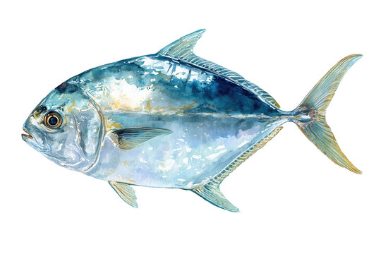 Shimmering Pompano a hand drawn watercolor sea fish