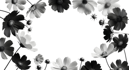 Elegant monochrome floral wreath framing a central empty space for design or message