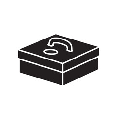 Black gift box with white ribbon icon for packaging and presents, minimalist vector symbol