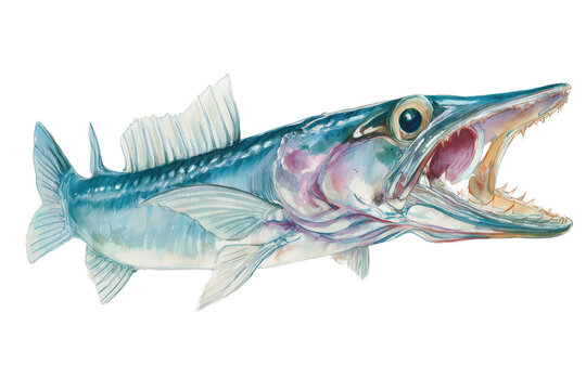 Toothy Lancetfish a deep sea hand drawn watercolor predator