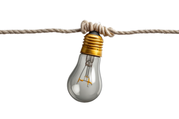 Light bulb hanging from knotted rope