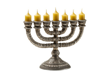 Fototapeta premium Antique silver menorah with seven yellow candles