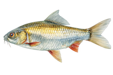 Fototapeta premium Silver barb fish hand drawn watercolor illustration