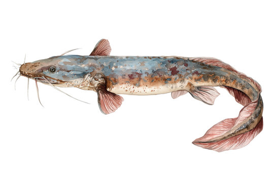 Wels catfish hand drawn watercolor painting