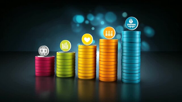 Five pillars marketing, mix concept illustrated, colorful icons labels, minimalistic flat infographics, showing marketing model, product price place, promotion people display, defo