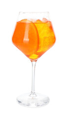 Glass of refreshing spritzer cocktail isolated on white