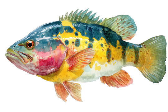 Painted comber hand drawn watercolor fish painting