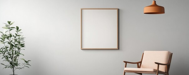 Minimalist Interior with Blank Frame, Plant and Chair, mockup , interior design