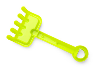 Plastic rake isolated on white, top view. Children's beach toy