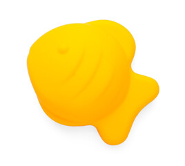 Plastic fish shaped mold isolated on white, top view. Children's beach toy