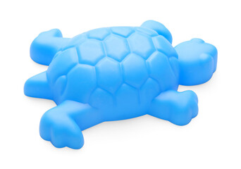 Plastic turtle shaped mold isolated on white. Children's beach toy