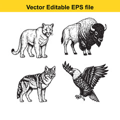 Naklejka premium vector illustration of various wild animals in editable eps format for design