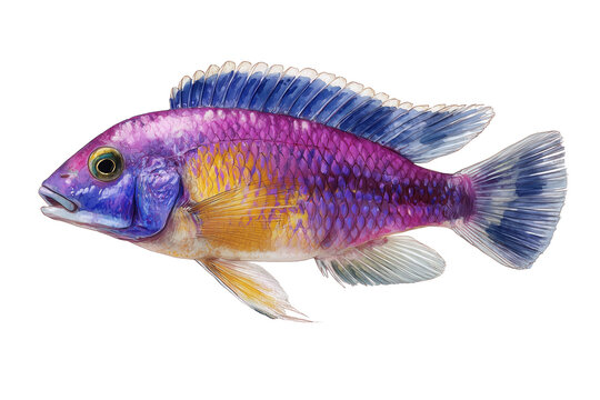 Purple and yellow African cichlid watercolor