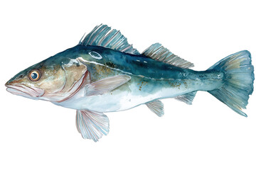 Obraz premium Pollack fish hand drawn watercolor illustration for seafood themes