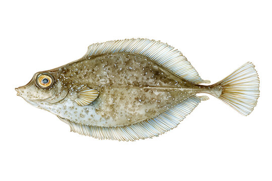 Common Dab hand drawn watercolor flatfish illustration