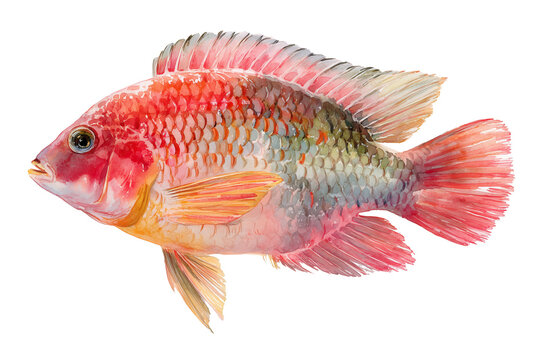 Red Tilapia hand drawn watercolor fish illustration for aquaculture