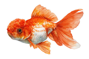 Fototapeta premium Oranda Goldfish hand drawn watercolor ornamental aquarium pet
