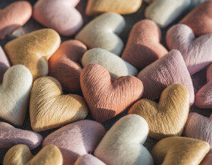 Fluffy Valentine&rsquo;s Heart Shapes in a Variety of Pale Colors, Generative AI