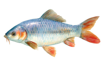 Fototapeta premium Shimmering hand drawn watercolor illustration of a silver carp