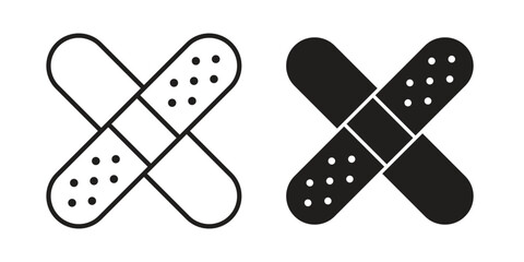 Band aid icons silhouette vector flat illustration design. Stroke line icons