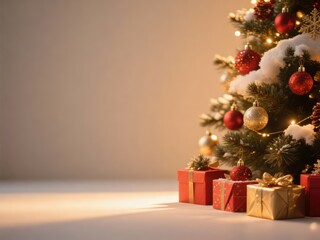 Christmas background, Christmas tree decorations and candle on light background.