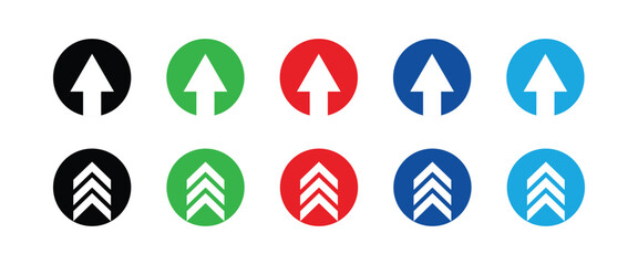 Upward Arrow Icons in Circles upload direction On Transparent Background