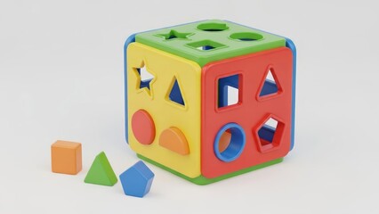 Colorful toy cube for sorting shapes – an educational preschool activity for developing fine motor skills and learning. AI generated.
