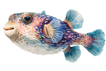 Naklejka premium Spotted Porcupine Pufferfish hand drawn watercolor