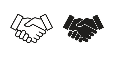 Business deal icons silhouette vector flat illustration design. Stroke line icons