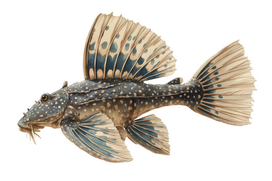 Sailfin Pleco Loricariid hand drawn watercolor fish