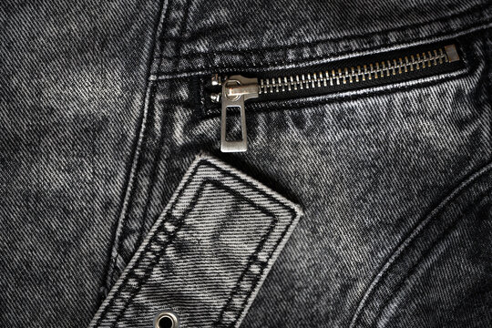 Denim texture pattern jacket with zipper background. Fashion, style and textile concept.