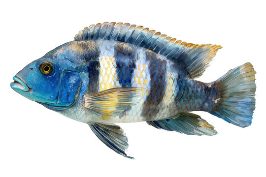 Kennyi Cichlid hand drawn watercolor African fish