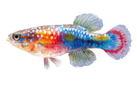 Nothobranchius Killifish hand drawn watercolor art