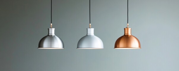 Three Metal Pendant Lights Silver, Grey and Copper Finish, home decor , lighting