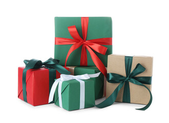 Beautiful Christmas gift boxes isolated on white