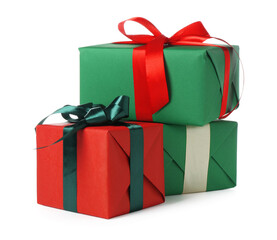 Beautiful Christmas gift boxes isolated on white