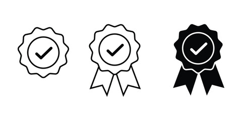 Three Black Award Ribbons with Checkmarks badge On Transparent Background