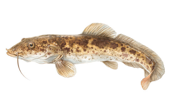 Burbot Lota Lota hand drawn watercolor coldwater fish