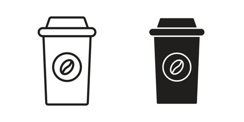 coffee cup icons silhouette vector flat illustration design. Stroke line icons