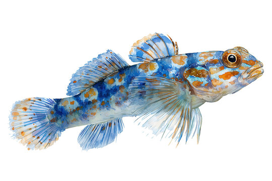 Spotted Mandarin Goby Hand Drawn Watercolor Reef Fish