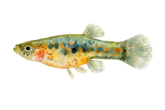Endler's Livebearer Hand Drawn Watercolor Guppy