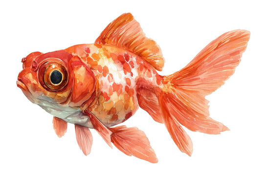 Ryukin Goldfish Hand Drawn Watercolor Illustration